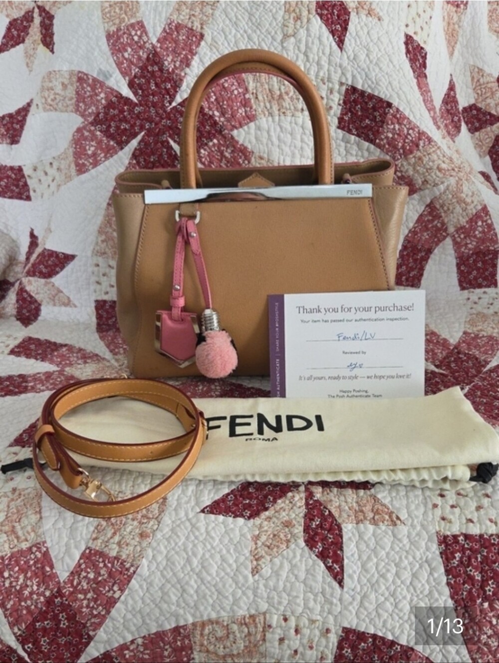 Fendi Tan 2Jours Petite Leather Bag w/Pink Charm & unbranded leather strap - Picture 14 of 14